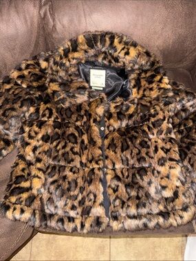 Abercrombie & Fitch Leopard Faux Fur Jacket - Brown/Black/Gold
